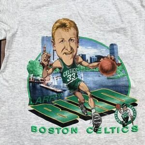 Larry Bird Caricature Shirt Sport Grey Tee Boston Celtics Grey